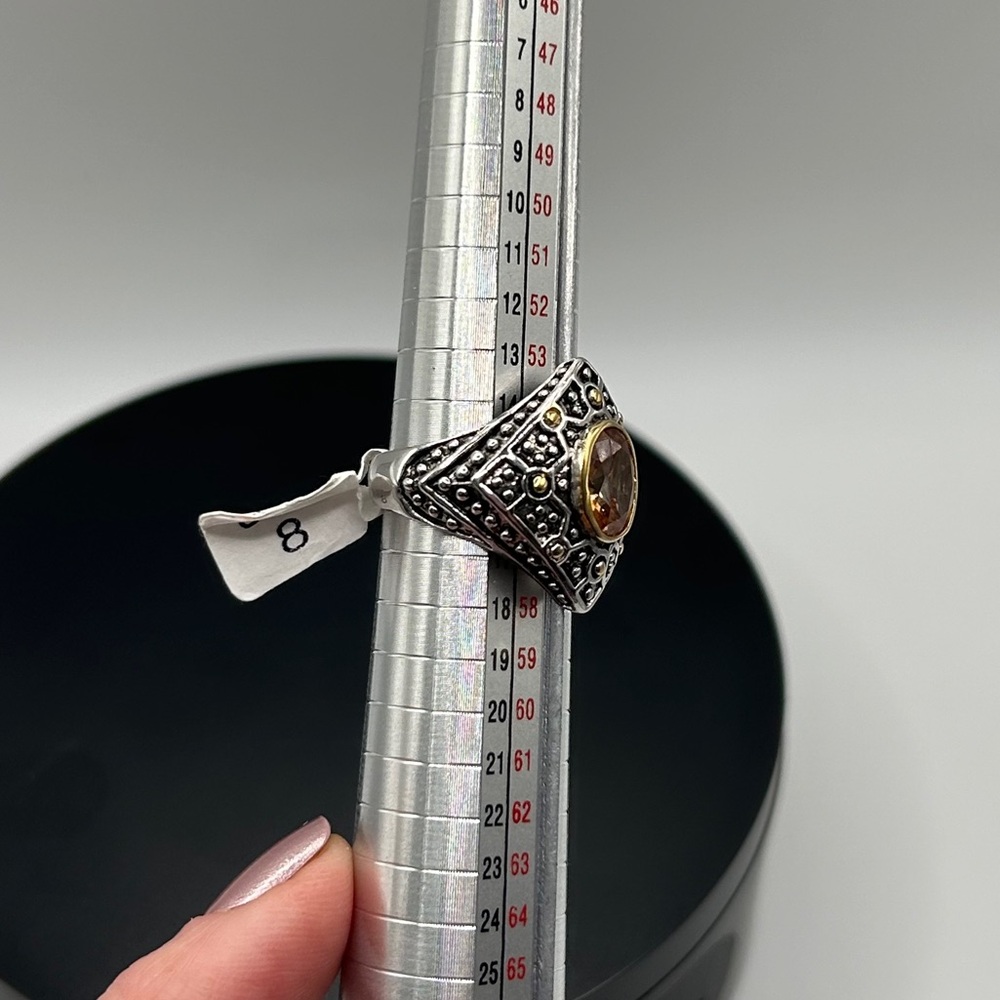 Dazzling 18KGE Two Tone Amber CZ Stone Size 7.5 Ring - Picture 14 of 14